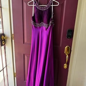 Elegant Purple Gown with Beaded Details